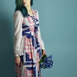 1970s Quilt Print Prairie Dress