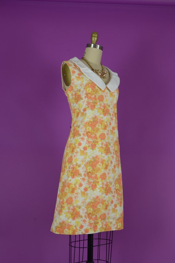 Mod Orange Floral mini Dress - collared Floral Pr… - image 4