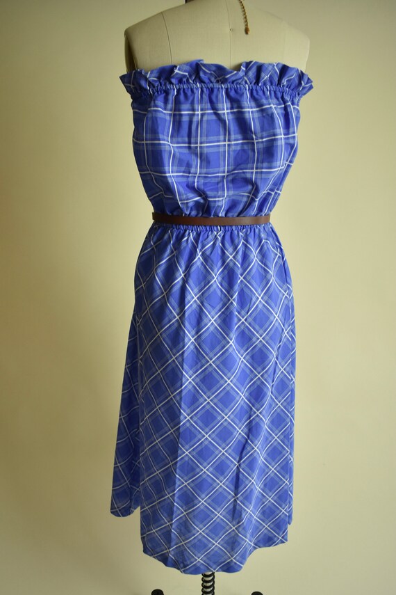 Wendy - 1980s Strapless Plaid Picnic Dress in Cor… - image 3