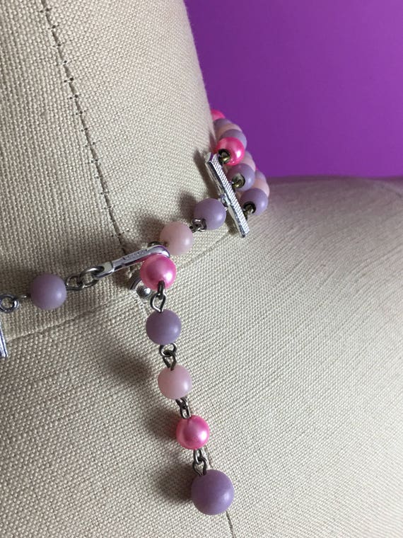 50s Bubblegum Bead Necklace - 3 Strand Bib Neckace - image 4