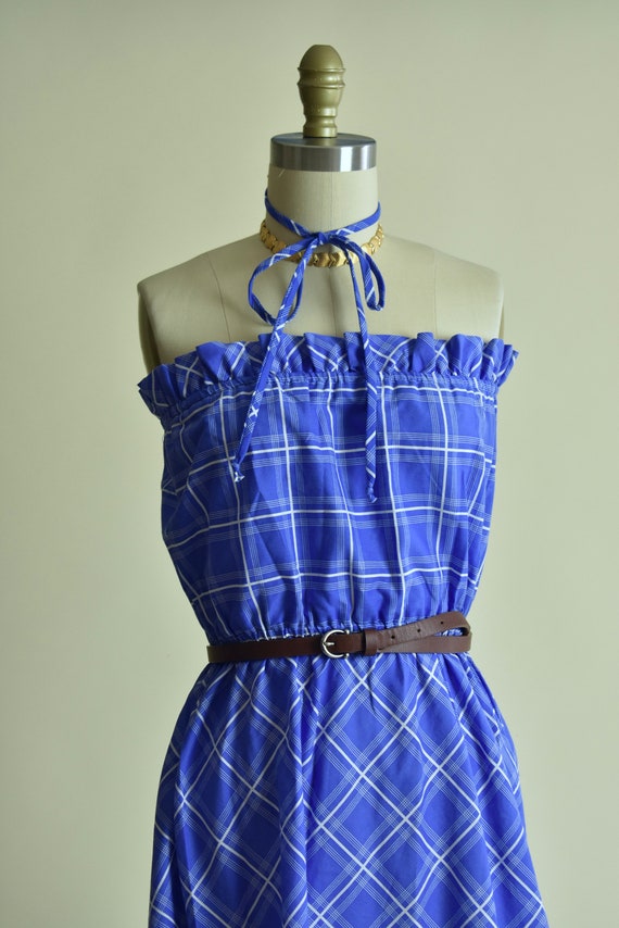 Wendy - 1980s Strapless Plaid Picnic Dress in Cor… - image 2