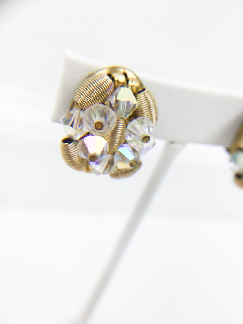 1960s Aurora Borealis Crystal Earrings Clip On Pinup Mad Men Retro