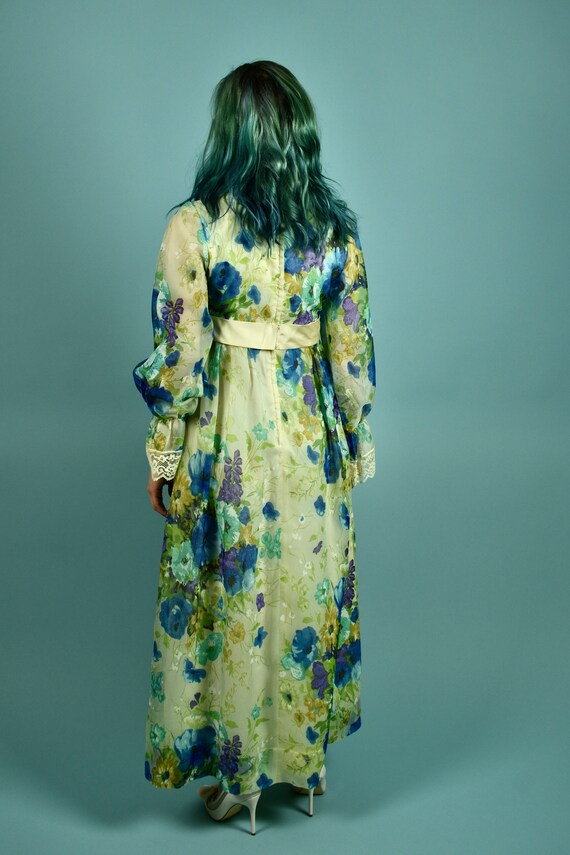 1970s Blue Poppies Prairie Dress - image 6