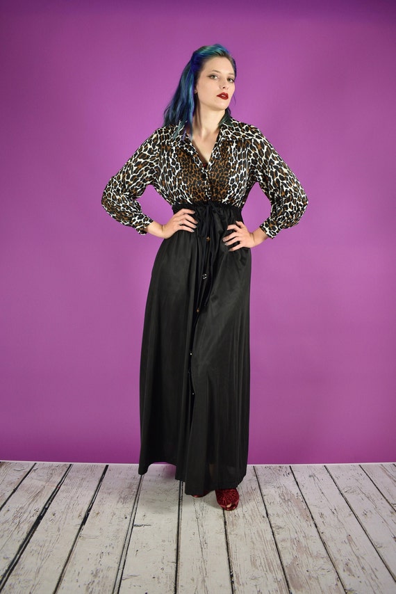 1960s Leopard Print Robe in Black by Belle de Soiree Gem