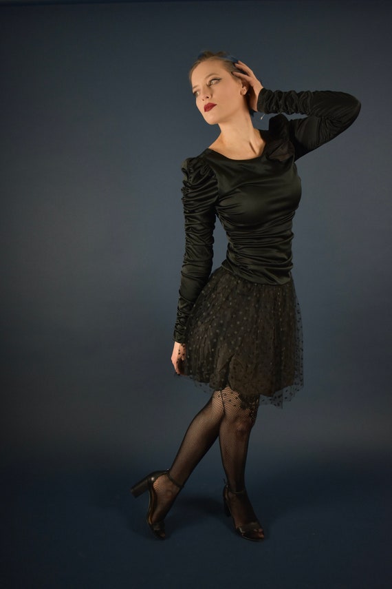 1980s Gothic Ballerina Dress - Long Sleeve Black … - image 7