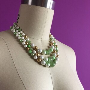50s Green Marble Three Strand Beaded Necklace - Adjustable