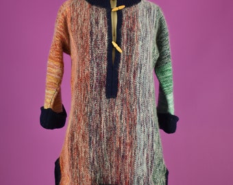 Vintage 1970s Rainbow Sweater Boho Bohemian Knit Pullover Xs Small Medium