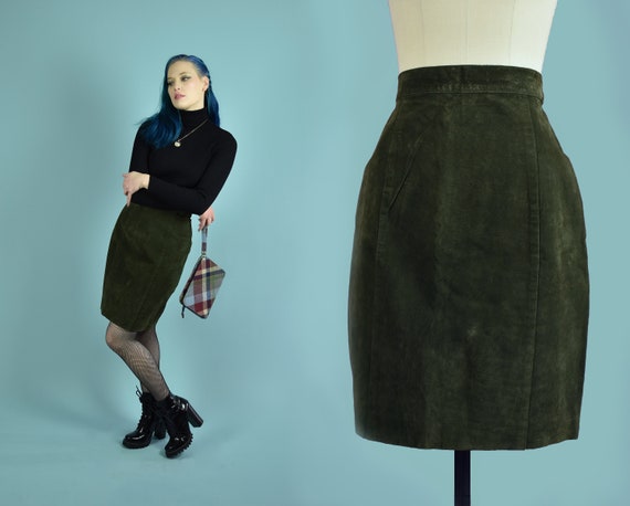 Vintage Suede skirt sz 10 midi Coldwater Creek lined pale olive green