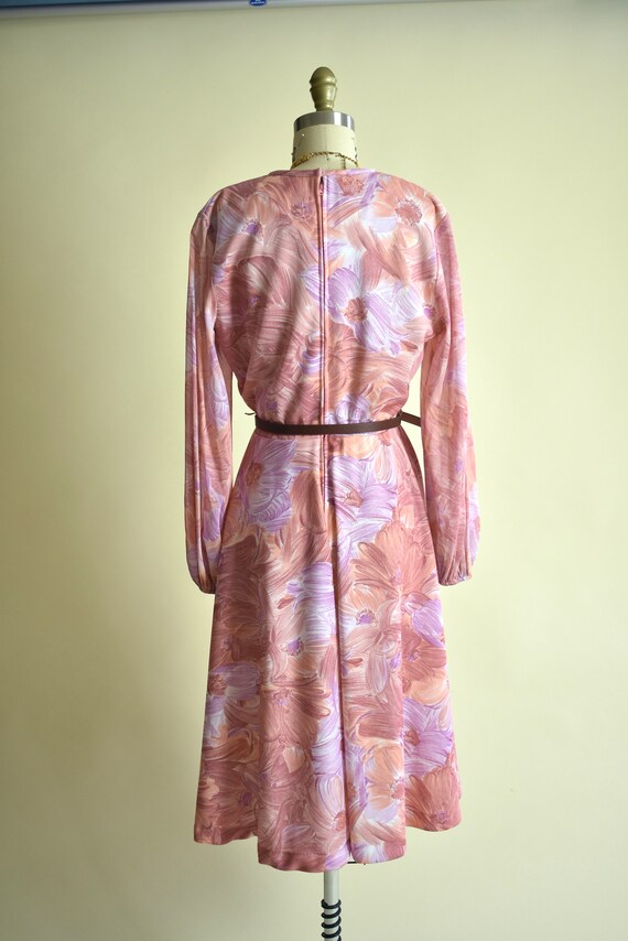 1970s Abstract Floral Dress w Balloon Sleeves // … - image 3