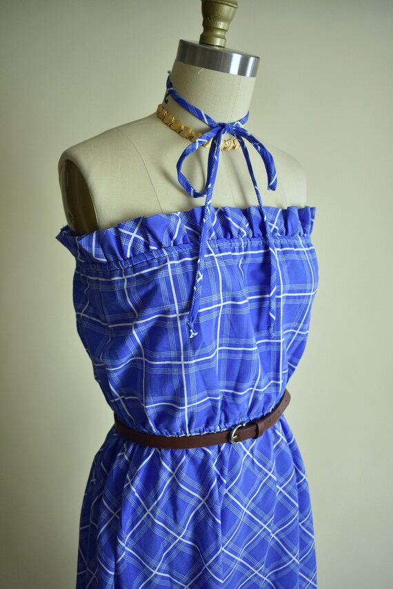 Wendy - 1980s Strapless Plaid Picnic Dress in Cor… - image 4