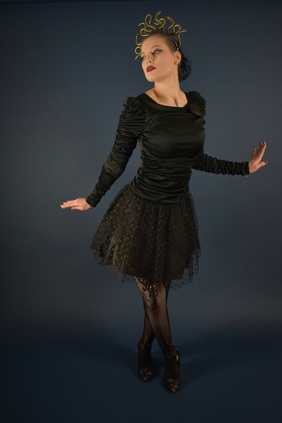 1980s Gothic Ballerina Dress - Long Sleeve Black … - image 1