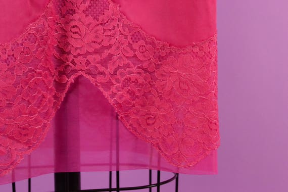 Vintage Hot Pink Half Slip with Lace Trim - Trico… - image 3