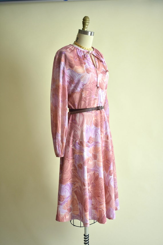 1970s Abstract Floral Dress w Balloon Sleeves // … - image 1