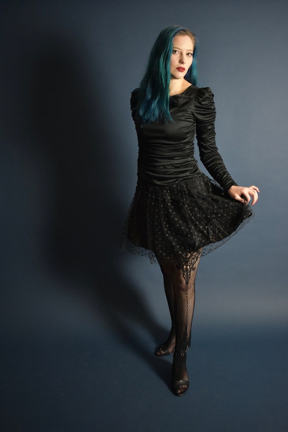 1980s Gothic Ballerina Dress - Long Sleeve Black … - image 2