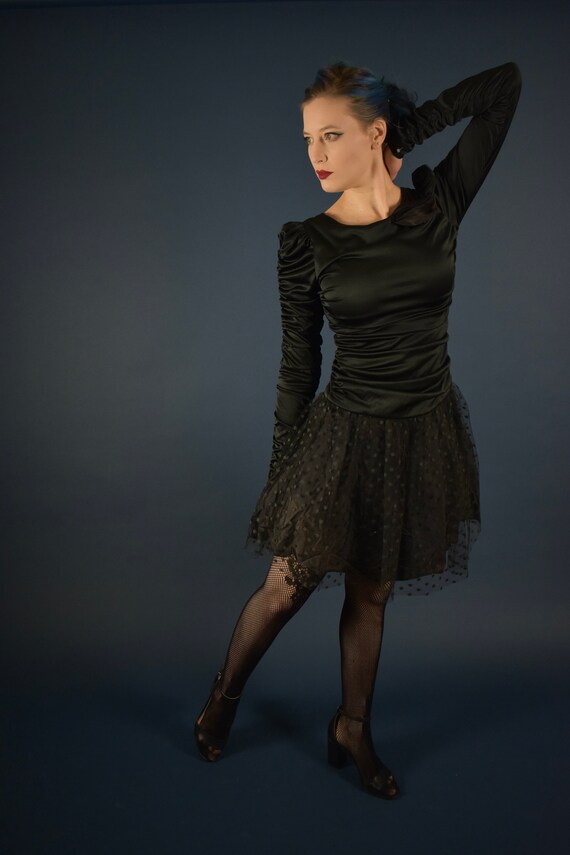 1980s Gothic Ballerina Dress - Long Sleeve Black … - image 8