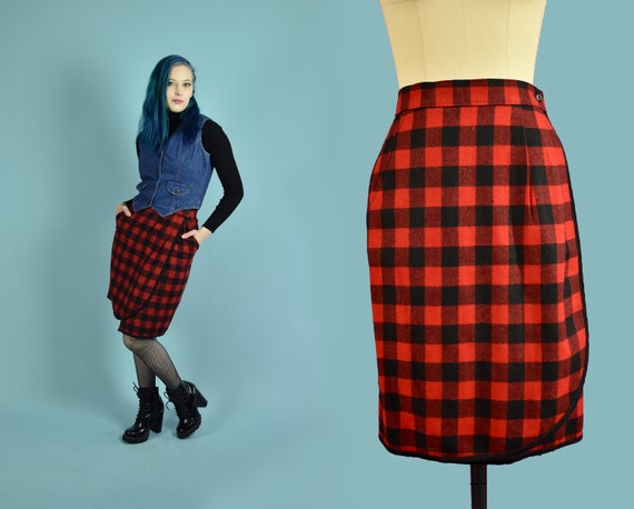 Vintage WOOLRICH Red Buffalo Plaid Wrap Skirt - Wool … - Gem