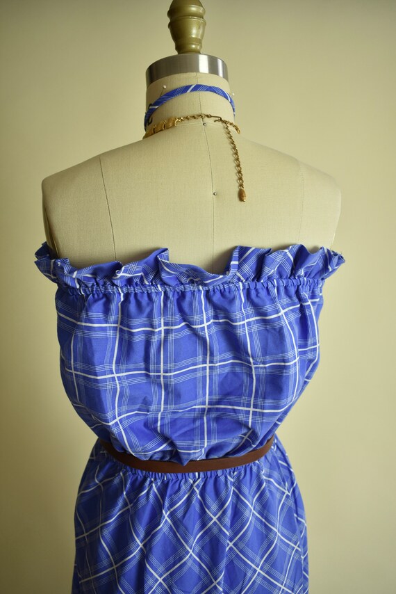 Wendy - 1980s Strapless Plaid Picnic Dress in Cor… - image 5