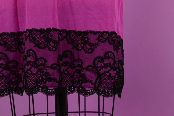 Vintage Vaserette Fuchsia Half Slip - Black Lace … - image 2