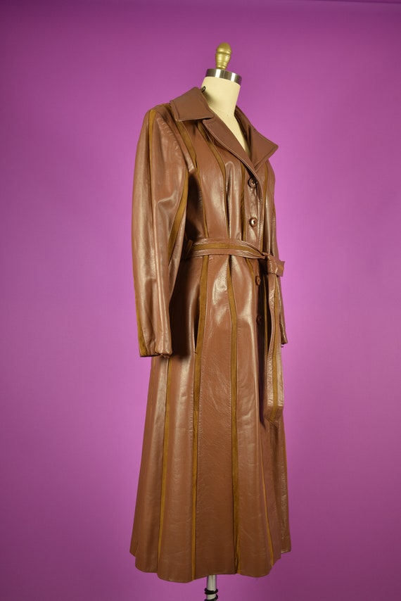 1970s Striped Leather Trench Coat in Caramel Brow… - image 4