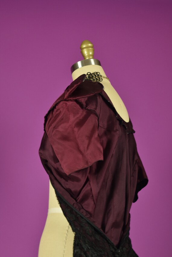 90s Lace Mini Dress Wine Taffeta Black Lace Cockt… - image 6