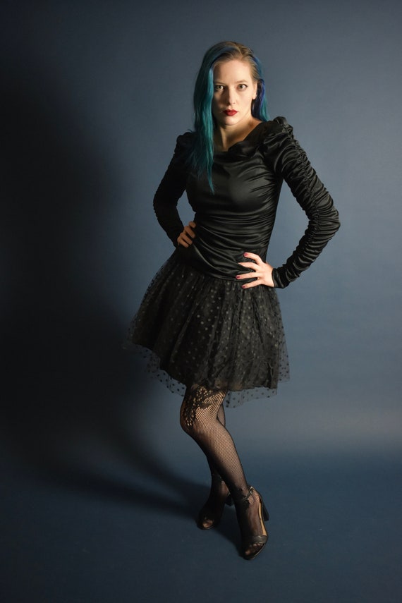 1980s Gothic Ballerina Dress - Long Sleeve Black … - image 5