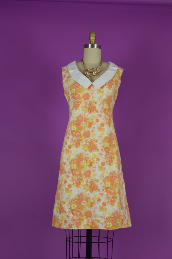 Mod Orange Floral mini Dress - collared Floral Pr… - image 3