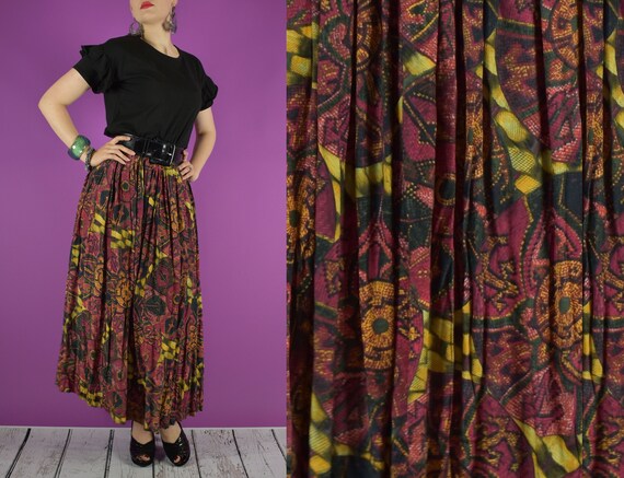 Vintage Batik Rayon Stretch Light Brown Boho Skirt! Sizes S M L