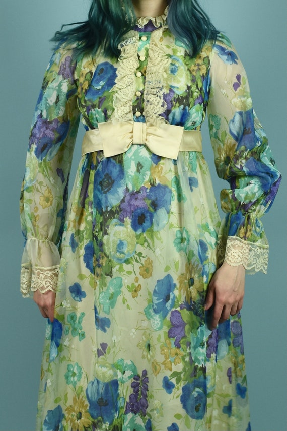 1970s Blue Poppies Prairie Dress - image 7