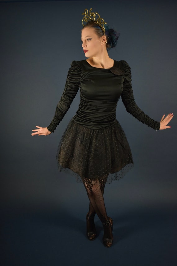 1980s Gothic Ballerina Dress - Long Sleeve Black … - image 9