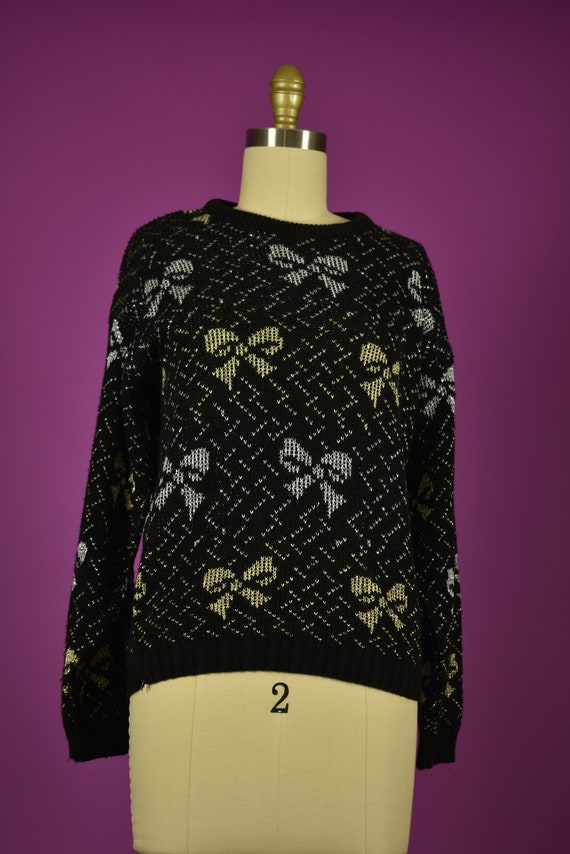 Vintage Lurex Bow Sweater - image 2