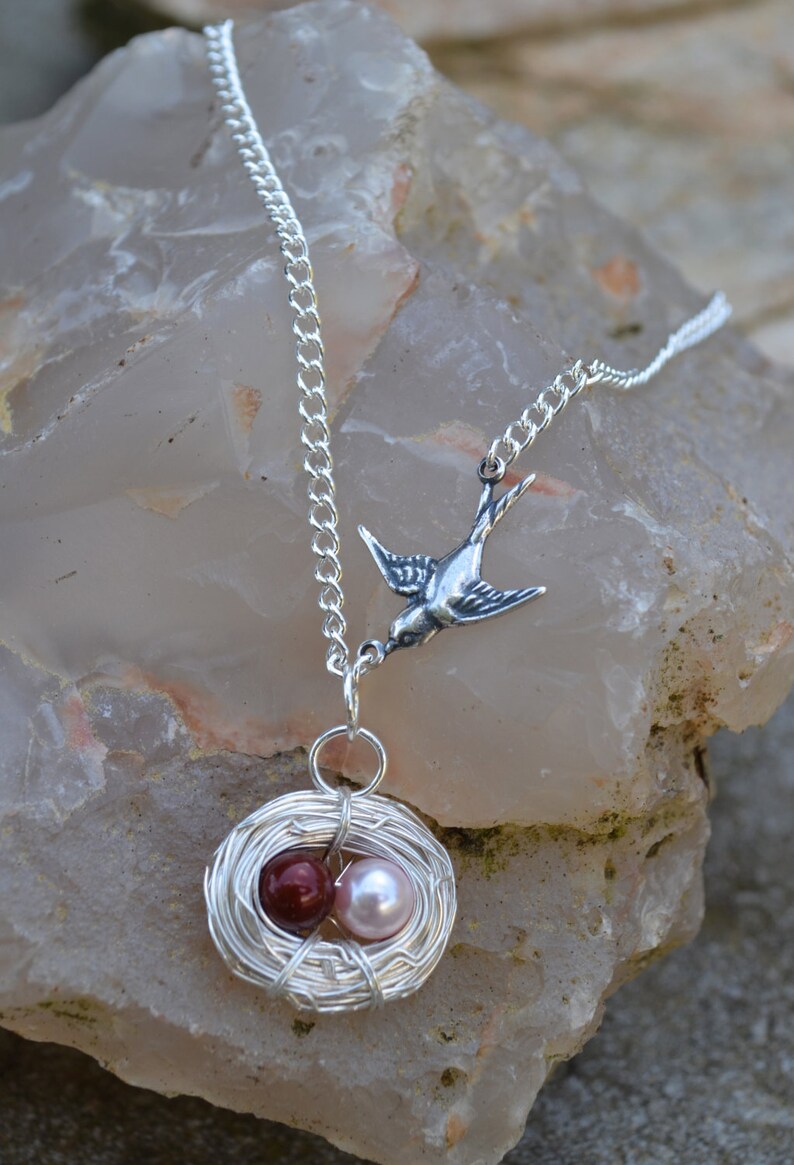 Handmade Birds Nest Necklace Birthstone Necklace Birds Nest Etsy