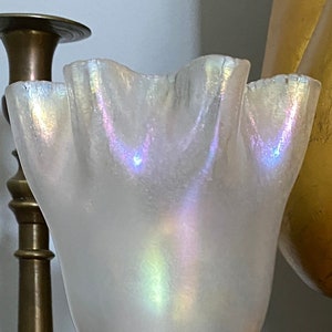 Steuben Glass Verre de Soie Fan Vase-Ruffled Tulip Vase-Long Stemmed Goblet-Antique Iridescent Rare Hand Blown Studio Art Glass-Art Nouveau