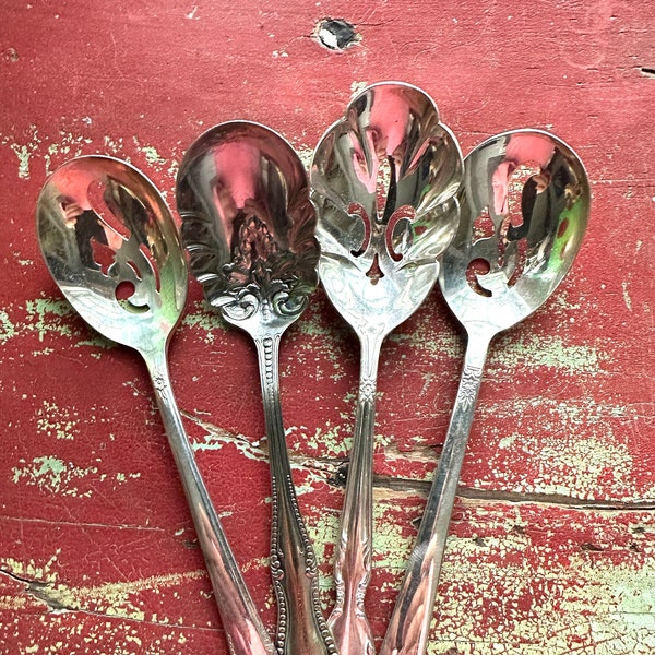 Antique Vintage Sugar Spoons, Set of 4 Assorted Silver Plate, Jelly or Berry Spoons, Coffee Bar Spoons, Ornate Flatware-Holiday Table-Scoops