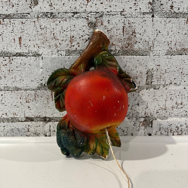 Vintage Chalkware Apple String Holder Wall Decor-Farmhouse Kitchen Art-Rustic Home Decor-Retro-Mid Century-Cottagecore-Nostalgic