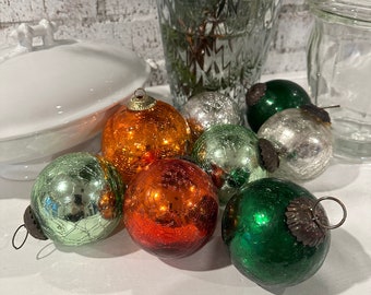 Vintage Crackle Glass Kugel Style Christmas Ornaments-Reproduction Mercury Glass Balls-Set of 4-2 Sets Available-Assorted Colors-Cottagecore