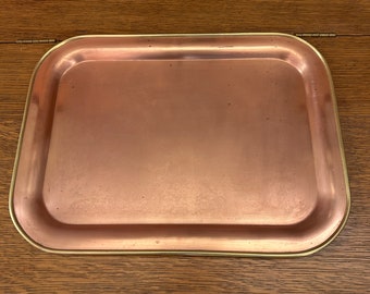Vintage Small Rectangular Copper Tray with Brass Rim, Vintage Barware, Dresser Tray Apartment Size Tray French Farmhouse, Cottagecore