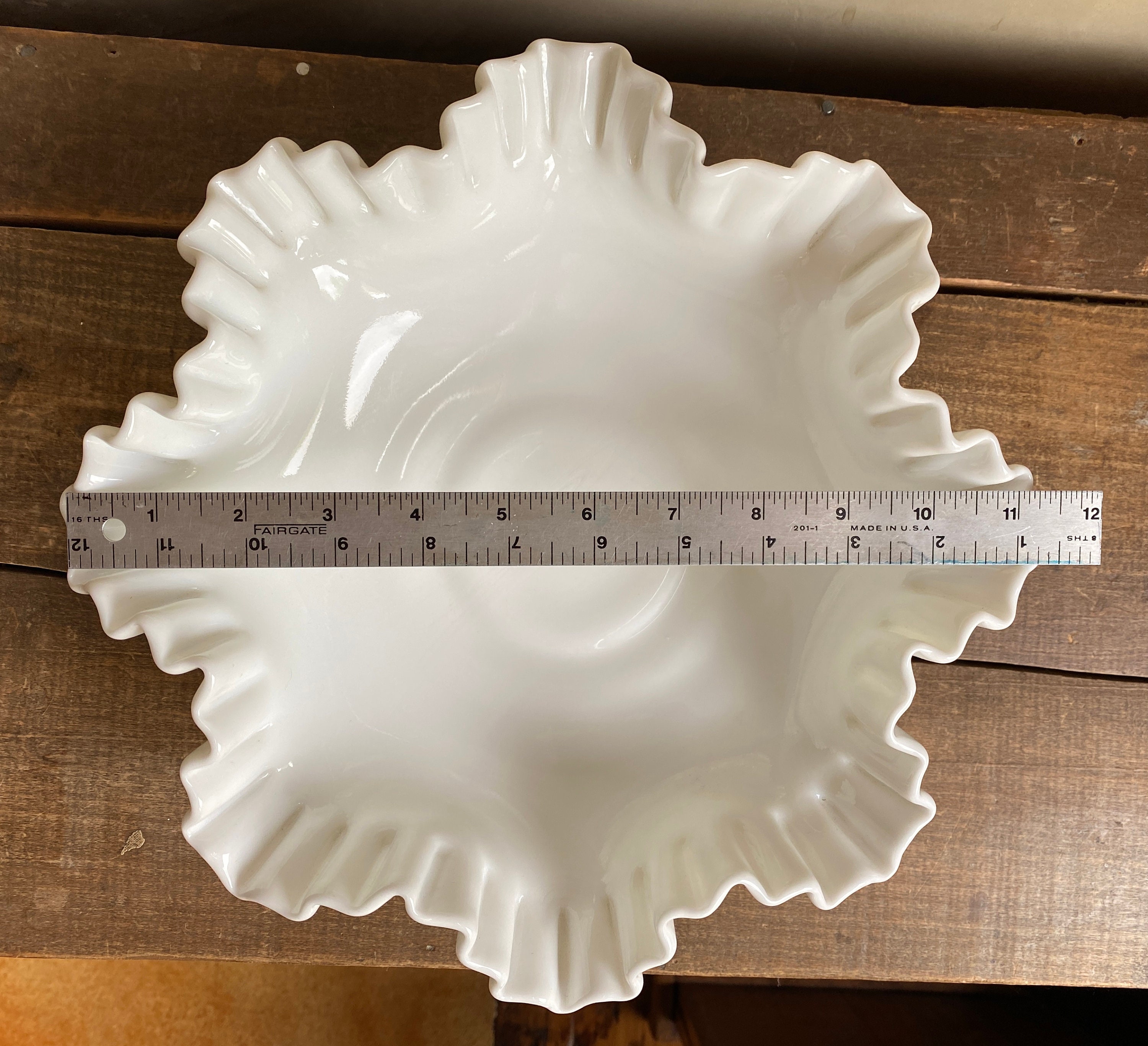 Vintage Fenton Large White Hobnail Milk Glass Fluted BowlMid Century