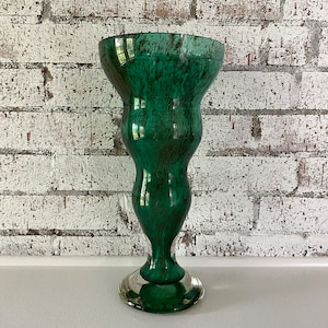 Mid Century Sasaki Handcrafted Large Green Glass Vase-Vintage Tall Crystal Flower Vase-Contemporary Art Glass from Japan