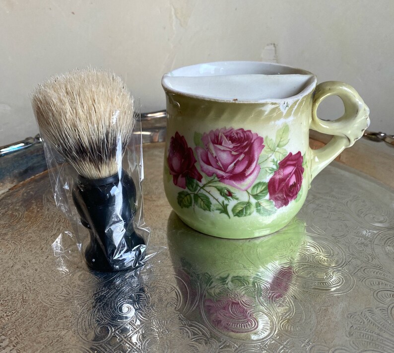 Antique Victorian Shaving Mug With New Brushhandpainted Etsy
