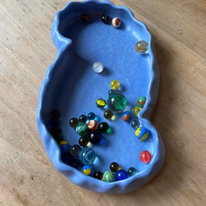 Vintage HAEGER S-Shaped Low Console Bowl-Mid Century Pottery Planter Dish-Coffee Table Candy Dish-Haeger Art Pottery-Periwinkle-Cottagecore