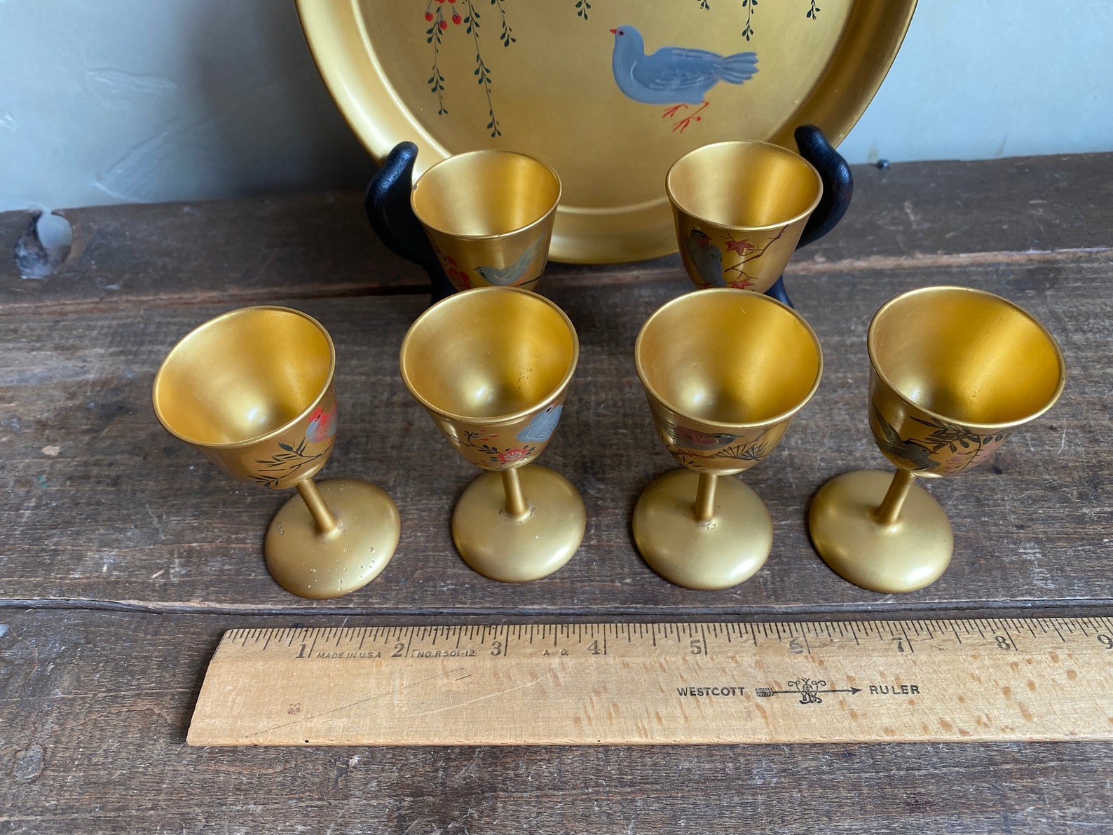 Vintage Japanese Gold Lacquer Sake Cupsoccupied Japanset of Etsy