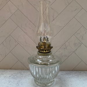 Antique Glass Glow Night Lamp-Miniature Oil Lantern Light w/Chimney-No.0626 Patent No. 5.5.08-Hurricane-Farmhouse-Cottagecore-REDUCED
