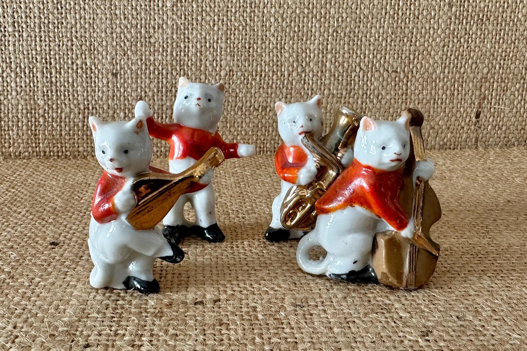 Pop Cat Instruments Mid Century Miniature Porcelain Cat Band, Orchestra, Cats Playing ...
