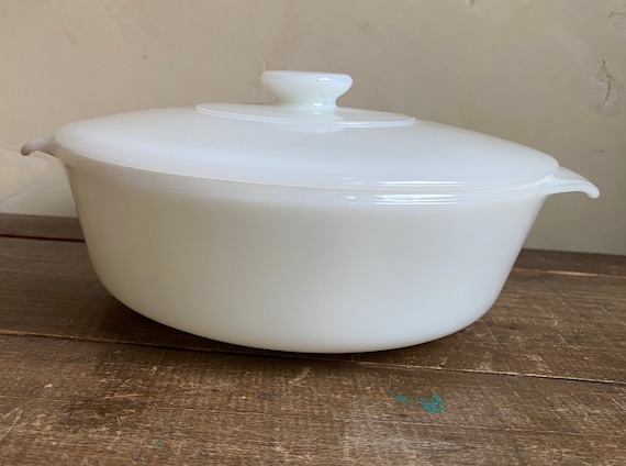 Vintage Fire King Milk Glass Casserole Dish with Lid