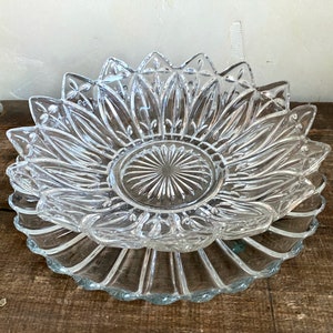 Vintage Glass Sunflower Bowl & Plate Set-Federal Glass &quot;married&quot; Set-Salad-Fruit Bowl w/Under Tray-Flower Petal Bowl/Plate-Housewarming Gift