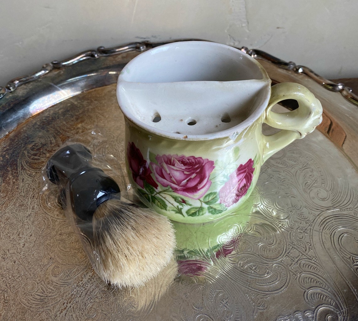 Antique Victorian Shaving Mug with New BrushHandpainted Etsy