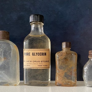 Antique Vintage Glass Bottle Collection, Mixed Lot, Apothecary Medicine Bottles, Bayer Aspirin, Glycerine, Collectibles, Instant Collection