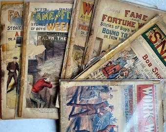 Antique Comics/Weekly Stories-Lot of 10 Old Magazines/Newspaper Publications-Circa Early 1900s-Very Fragile Condition-Collectibles-Ephemera