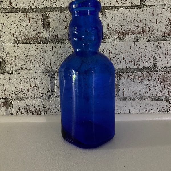 Vintage 1970s Brookfield Baby Face Milk Bottle-Double Sided Baby Top Quart Bottle-Cobalt Blue Collectible Glass Vase-Possible Reproduction