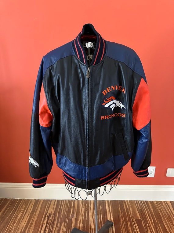 Vintage Denver Broncos NFL Leather Bomber Style Jacket, GIII Vintage Denver Broncos NFL Leather Bomber Style Jacket, GIII